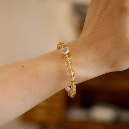Natural Brazilian Citrine Bracelet for Women Aquamarine Fairy Princess Bracelet Yellow Azeztulite Good Luck Crystal Bead Bracelet