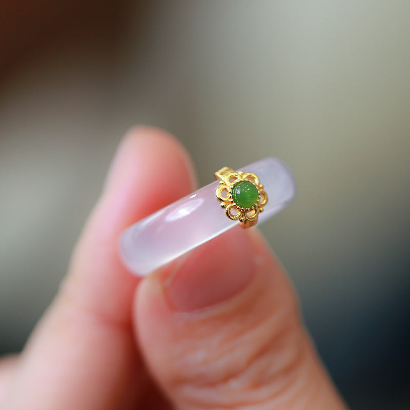 Nationaler Trend Natürlicher weißer Achatring mit Chalcedon-Kombination S925 Silber eingelegter südroter Achat Türkis Jade Damenring Schmuck
