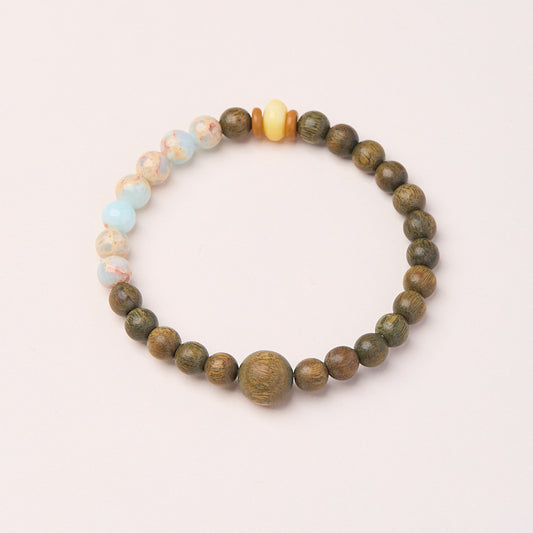 Temple Style Natural6MM Green Sandalwood Bracelet Shoushan Stone Buddha Beads Prayer Beads Bracelet New Chinese Style Sandalwood Bracelet