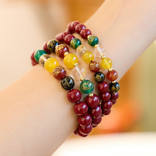 Temple-Style Original Natural Cinnabar Bracelet Five-Way God of Wealth Purple Gold Sand Zodiac Year Good Luck Bracelet Best Friend Gift