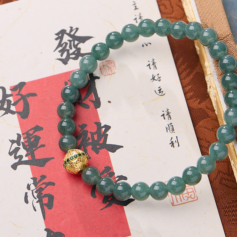 Natural Source6MM Blue Water Jade Bracelet for Women with Filigree Enamel and Lucky Jade A Handmade Bracelet