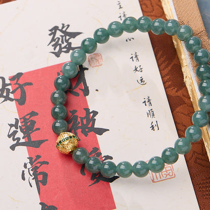 Natural Source6MM Blue Water Jade Bracelet for Women with Filigree Enamel and Lucky Jade A Handmade Bracelet