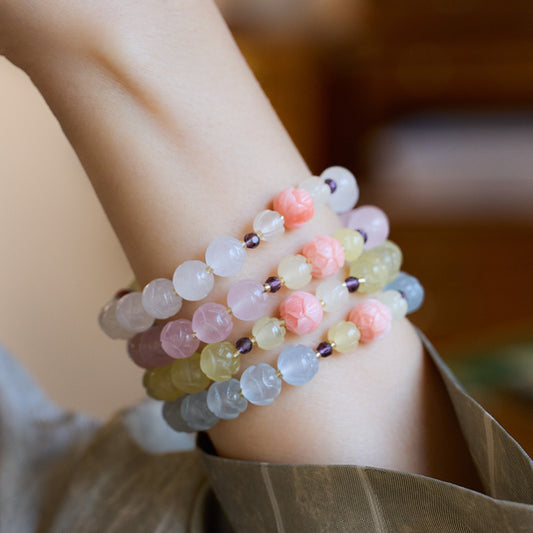 Temple Natural Golden Silk Jade Lotus Bracelet Good Luck Lotus Bag Drum Ancient Style Jade Bracelet