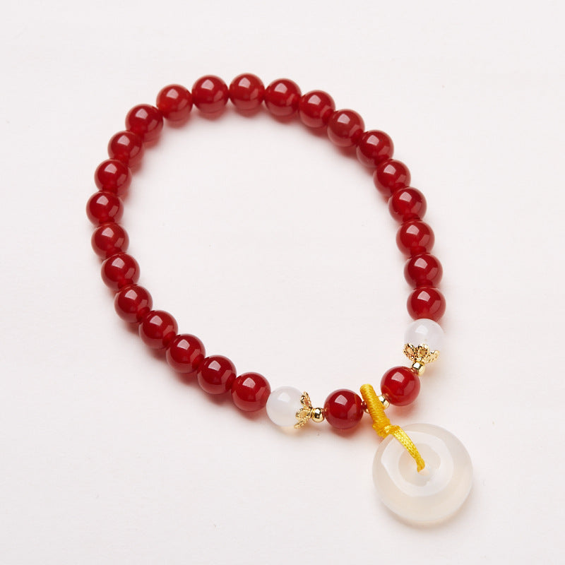 Natural6MM Red Agate Bracelet Female Chalcedony Agate Peace Buckle National Style High Sense Bracelet Girlfriend Gifts