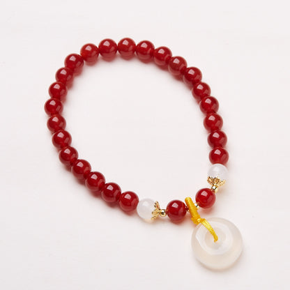 Natural6MM Red Agate Bracelet Female Chalcedony Agate Peace Buckle National Style High Sense Bracelet Girlfriend Gifts