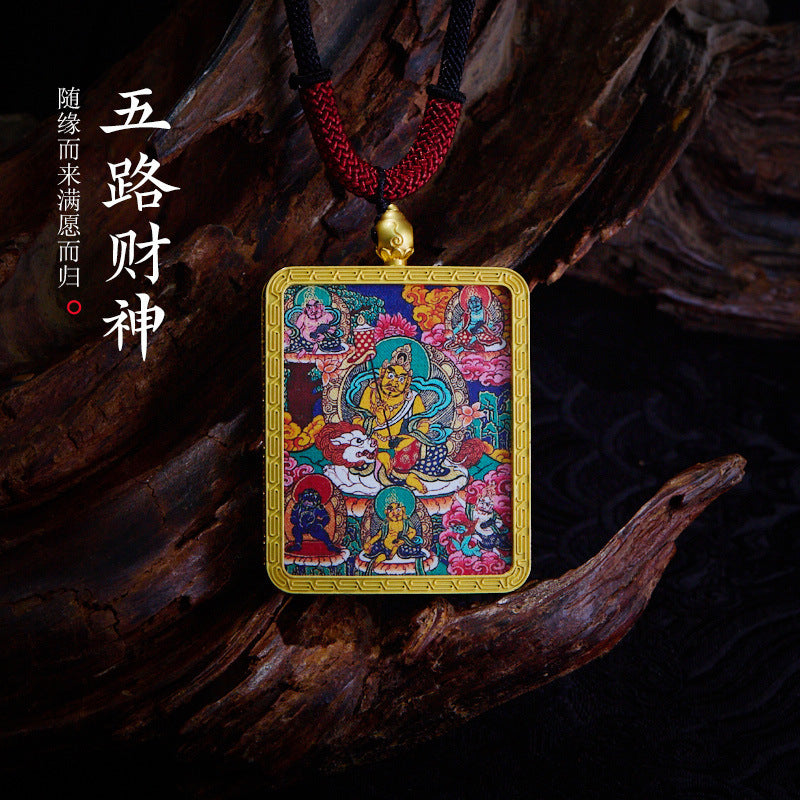 Tibetan Style Golden Thangka Necklace Five Green Tara Pendant Sweater Chain Gawu Box Zakilam Pendant Necklace