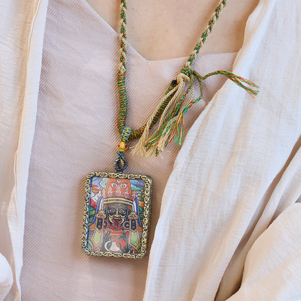 Tibetan Style Zakiram Zodiac Birth Year Buddha Hand-Painted Thangka Gawu Box Pendant Necklace for Men and Women Past Life and Current Life
