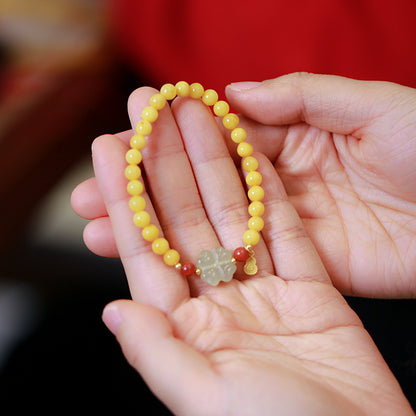 Natürliches gelbes Hühnerfett-Bienenwachs-Perlenarmband, weibliches Bernstein-Hetian-Jade-Einzelring-Armband, Retro-Chinoiserie