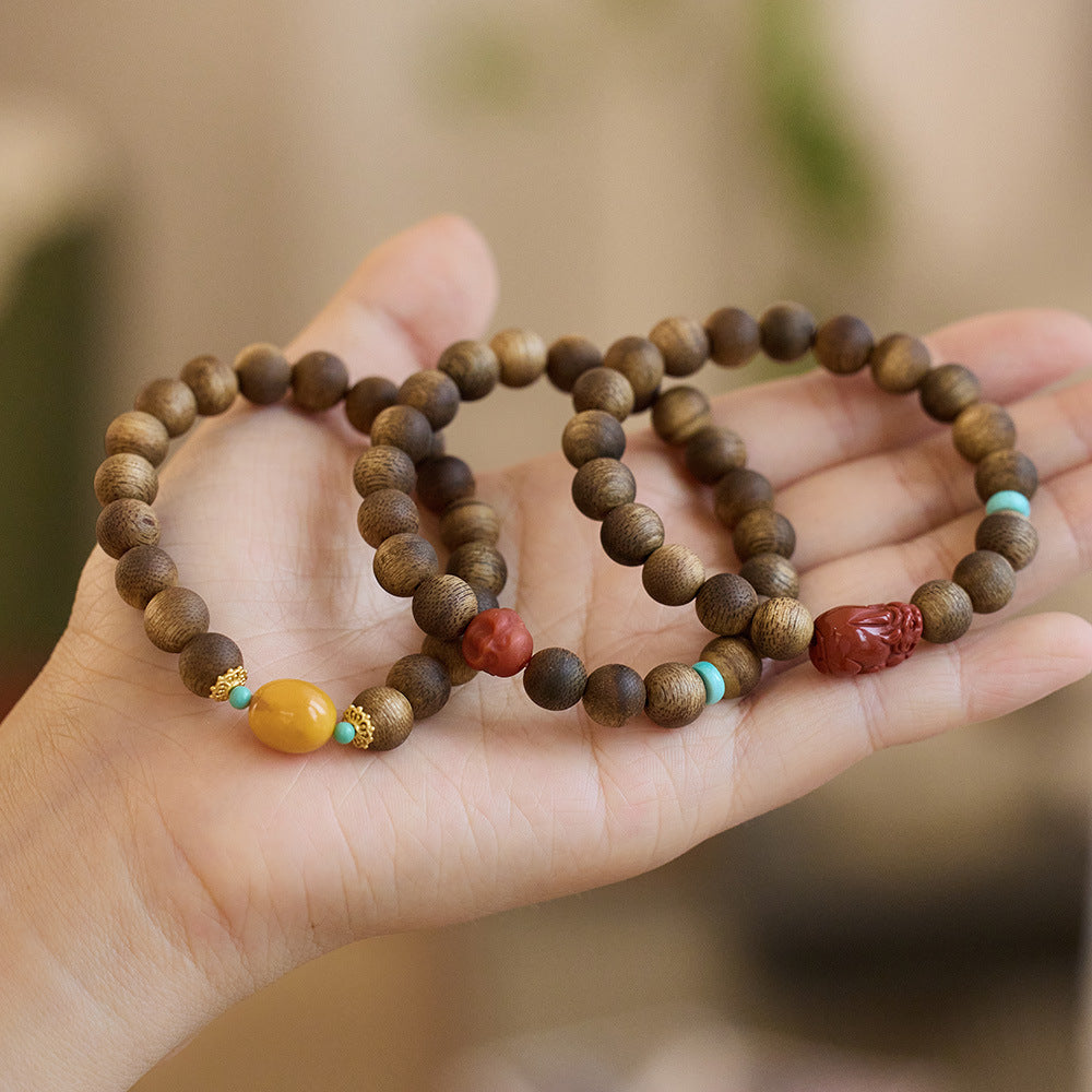 Hainan Natural Qinan Agarwood Bracelet South Red Pixiu Bodhisattva Agarwood Bead Bracelet Cultural Play Buddhist Beads