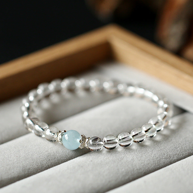Original Design Niche White Crystal Bracelet Fashion Simple Style Aquamarine Women S925Sterling Silver Jewelry Bracelet