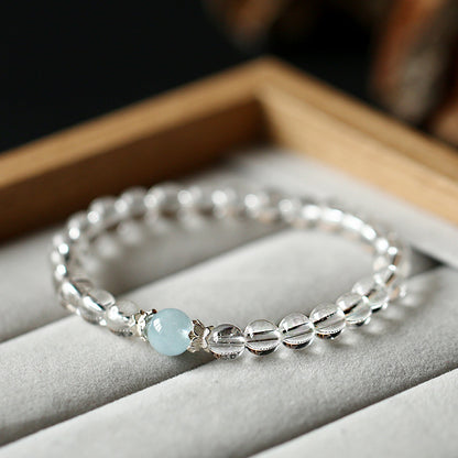Original Design Niche White Crystal Bracelet Fashion Simple Style Aquamarine Women S925Sterling Silver Jewelry Bracelet