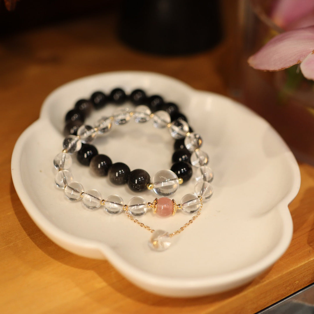 White Crystal Bracelet for Women Cat's Eye Obsidian Bracelet Lifetime Unisex Crystal Valentine's Day Couple Gift