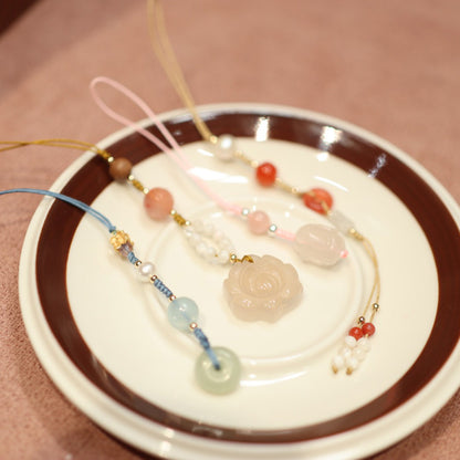 Natural Chalcedony Agate Hand Twisting Beads Phone Pendant Collection Soft Finger String Phone Chain Ancient Style Bag Strap