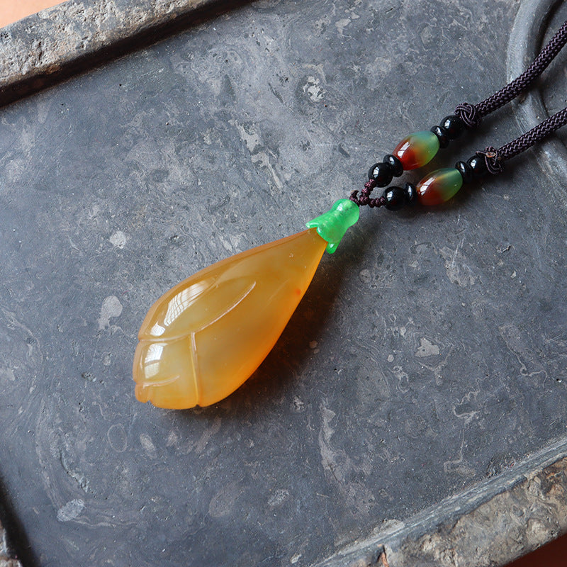 Natural Agate Jade Lotus Flower Necklace for Women Ice White Agate Pendant Sweater Necklace Versatile Jewelry