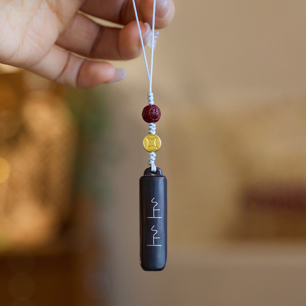 Natural Rosewood Signed Phone Pendant Cinnabar Five Blessings Car Hanging Decoration Keychain Gift
