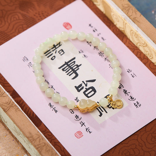 Natural Hetian Jade Bracelet for Women S925Silver Auspicious Ruyi Gourd Jade Bracelet Light Luxury High-end Sense Jewelry