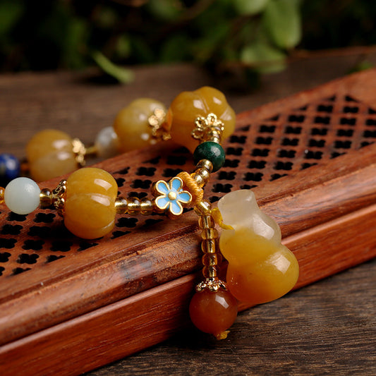 Feiyi Jewelry Gold Silk Jade Bracelet Drum Beads Pumpkin Beads Gourd Ethnic Style Bracelet Yellow Jade Pixiu Bracelet for Women