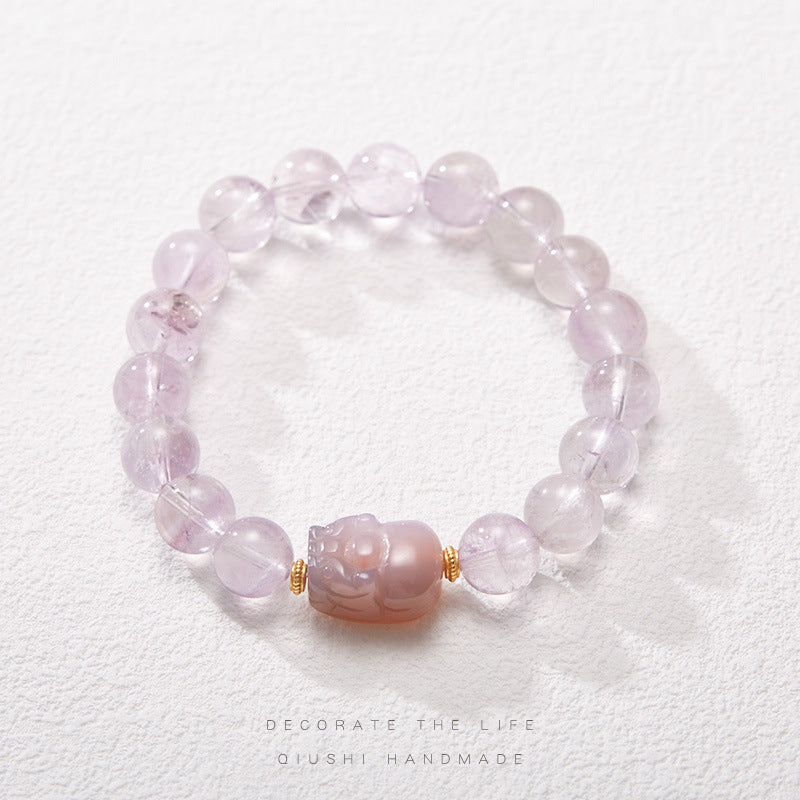 Nine Purple Fire Bracelet for Women Zodiac Year of the Dragon Natural Purple Jade Lavender Crystal Bracelet Good Pixiu