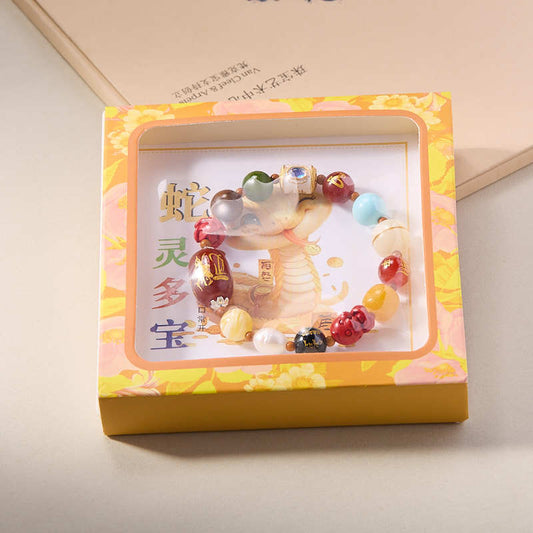 Temple Style Snake Year Multi-Treasure Bracelet2025Spiritual Snake Multi-Treasure Cinnabar Agate Bodhi Good Luck Multi-Treasure Bracelet