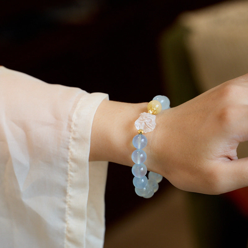 Chinese Style Aquamarine Bracelet for Women White Crystal National Trend Lion Dance Crystal Bracelet High-end Crystal Gemstone Gift