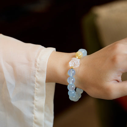 Chinese Style Aquamarine Bracelet for Women White Crystal National Trend Lion Dance Crystal Bracelet High-end Crystal Gemstone Gift