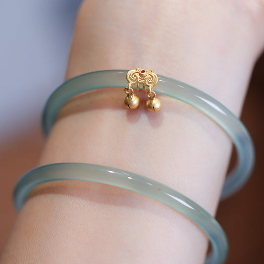 Sky Blue Dingdang Bracelet Hollow Ruyi Bell Style for Women Chalcedony Agate Bracelet Artistic Retro Jade Bracelet Chinese Style