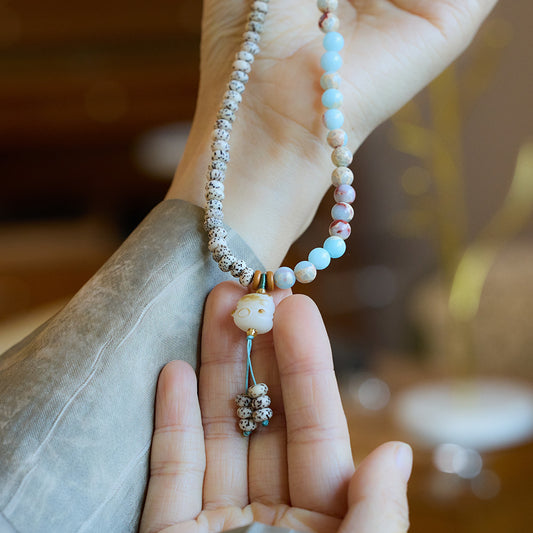 New Chinese Style Natural Shoushan Stone Bracelet Star Moon Bodhi Charcoal Burnt Small Cat Double Circle Wenwan Bracelet Buddhist Prayer Beads