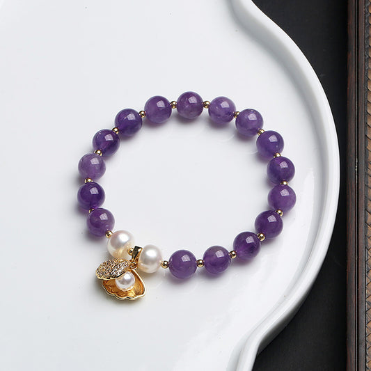 Natural Amethyst Strawberry Quartz Bracelet Heart of the Ocean Crystal Bracelet for Women Best Friends Summer Simple Style Accessories