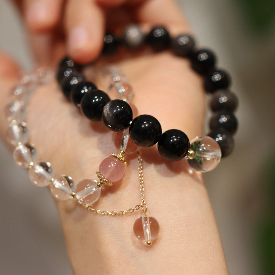 White Crystal Bracelet for Women Cat's Eye Obsidian Bracelet Lifetime Unisex Crystal Valentine's Day Couple Gift