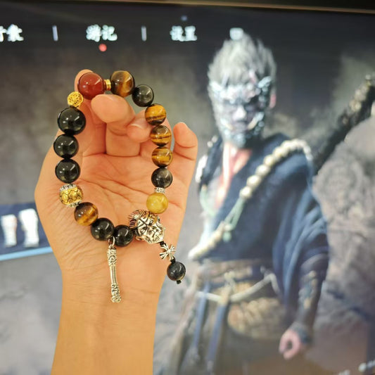 Black Mythology Sun Wukong Natural Tiger Eye Stone Bracelet Obsidian Hand Toy Bracelet Gift for Men Personalized Gift