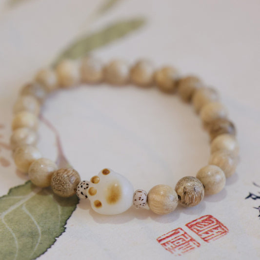 Natural Milk Fragrance Sandalwood Buddhist Prayer Beads Bracelet for Women Bodhi Root Cat Paw Bracelet for Men and Women Couples Sandalwood Cultural Play Prayer Beads