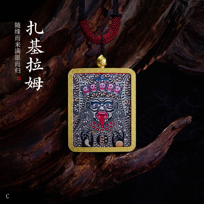 Tibetan Style Golden Thangka Necklace Five Green Tara Pendant Sweater Chain Gawu Box Zakilam Pendant Necklace
