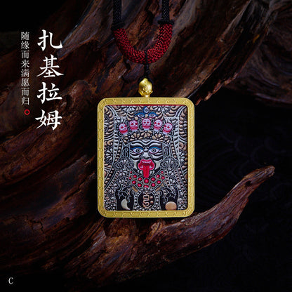 Tibetan Style Golden Thangka Necklace Five Green Tara Pendant Sweater Chain Gawu Box Zakilam Pendant Necklace