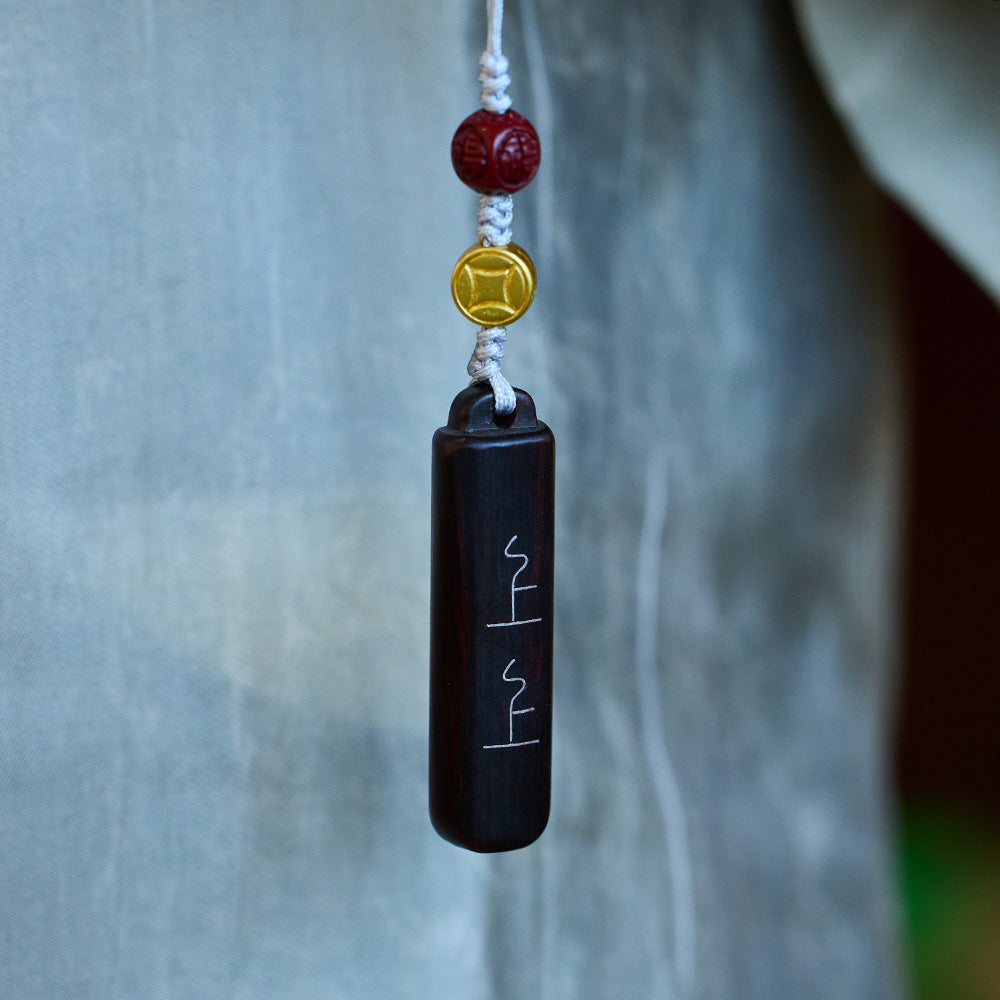 Natural Rosewood Signed Phone Pendant Cinnabar Five Blessings Car Hanging Decoration Keychain Gift