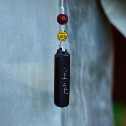 Natural Rosewood Signed Phone Pendant Cinnabar Five Blessings Car Hanging Decoration Keychain Gift