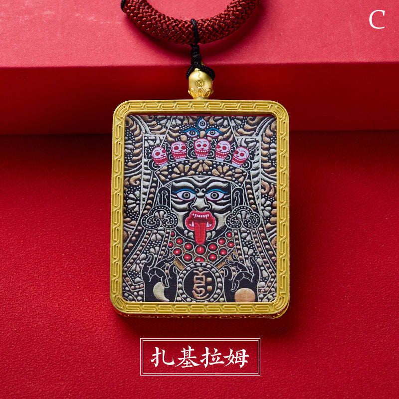 Tibetan Style Zakiram Zodiac Birth Year Buddha Hand-Painted Thangka Gawu Box Pendant Necklace for Men and Women Past Life and Current Life