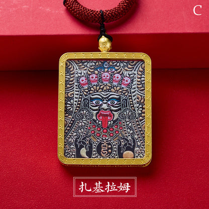 Tibetan Style Zakiram Zodiac Birth Year Buddha Hand-Painted Thangka Gawu Box Pendant Necklace for Men and Women Past Life and Current Life
