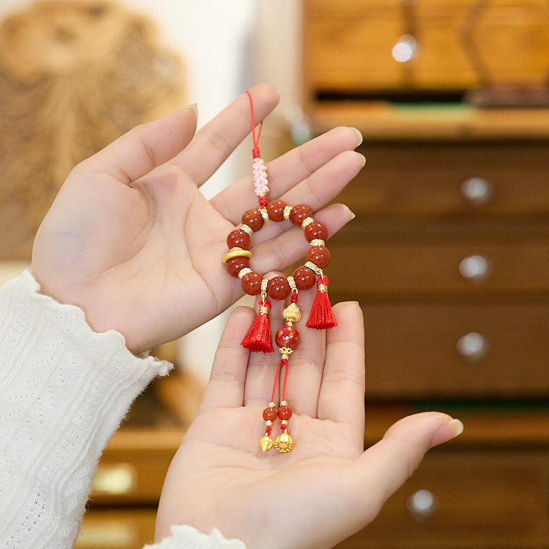 New Chinese Style Cultural and Creative Nezha Ao Bing Red Agate Phone Chain Red and Blue CP Large Paint Design Bag Hanging Pendant