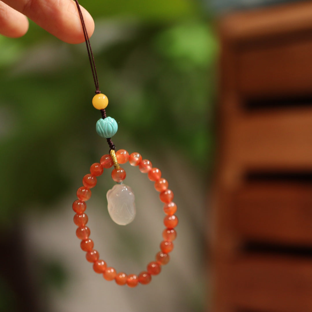 Natural Chalcedony Agate Hand Twisting Beads Phone Pendant Collection Soft Finger String Phone Chain Ancient Style Bag Strap