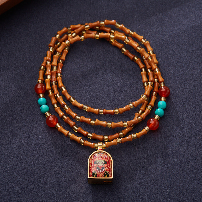 Tibetan Style Zakiram Zodiac Birth Year Buddha Hand-Painted Thangka Gawu Box Pendant Necklace for Men and Women Past Life and Current Life