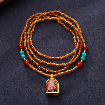 Tibetan Style Zakiram Zodiac Birth Year Buddha Hand-Painted Thangka Gawu Box Pendant Necklace for Men and Women Past Life and Current Life
