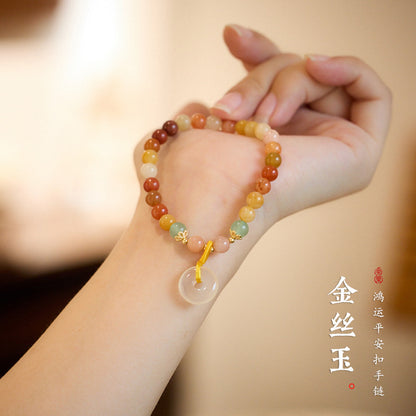Xinjiang Natural Golden Silk Jade Bracelet Chalcedony Agate Peace Buckle Bracelet Gobi Jade Stone Bracelet Best Friend Gift