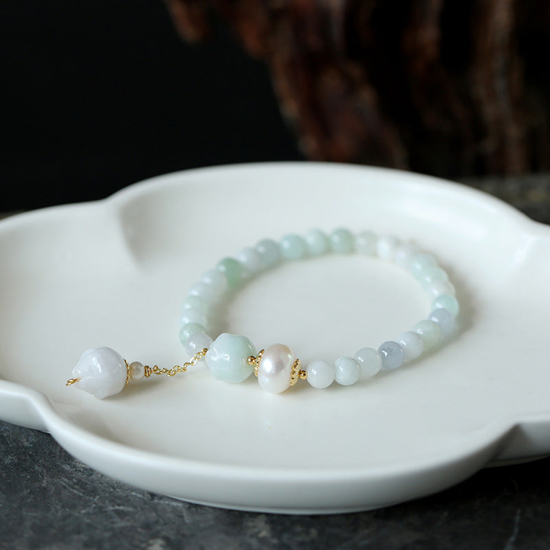 Original Natural Freshwater Pearl Face Jade Lotus Bracelet 14k Gold-Plated Women's Valentine's Day Gift Jade Bracelet