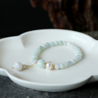 Original Natural Freshwater Pearl Face Jade Lotus Bracelet 14k Gold-Plated Women's Valentine's Day Gift Jade Bracelet