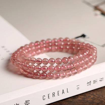 Custom Natural Strawberry Quartz Bracelet for Women Pigeon Blood Red Quartz DIY Pink crystal peach blossom beads