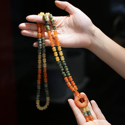 Qipao Beautiful Matching Xinjiang Gold Silk Jade Sweater Chain Necklace Rose Blossom Prosperous Women's Clothing Hanging Chain Jewelry Ethnic Style