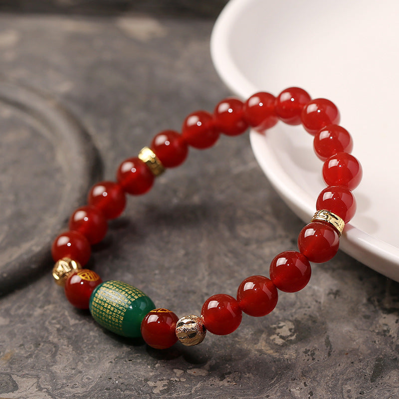 Zodiac Red Agate Bracelet with Green Agate Beads Unisex Jewelry