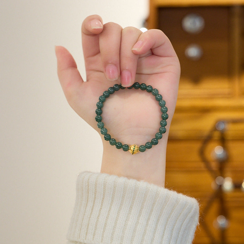 Natural Source6MM Blue Water Jade Bracelet for Women with Filigree Enamel and Lucky Jade A Handmade Bracelet