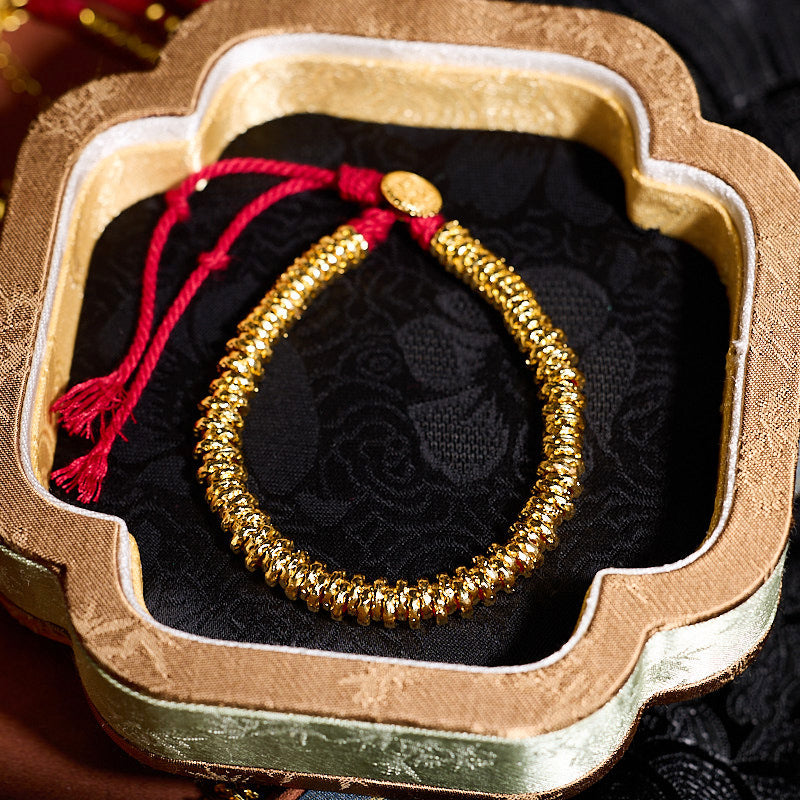 Jindian Same Style Alluvial Gold New Chinese Style Woven Hand Strap Hand-Woven Ancient a String of Coins Vintage Bracelet