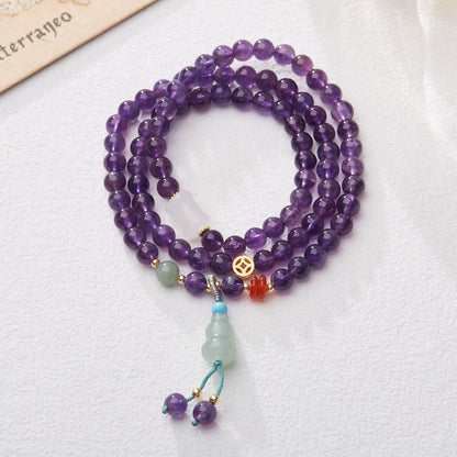 New Chinese Style Natural6MM Amethyst Bracelet for Women Gourd Coin Good Luck Crystal Bracelet Gift for Best Friend